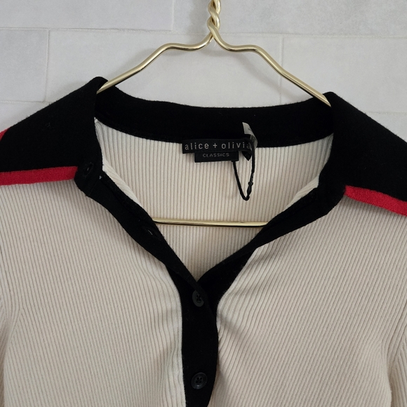 Alice + Olivia Pia Ribbed Polo Shirt Wool-Blend Colorblock Collar Sweater Knit S - Picture 7 of 9